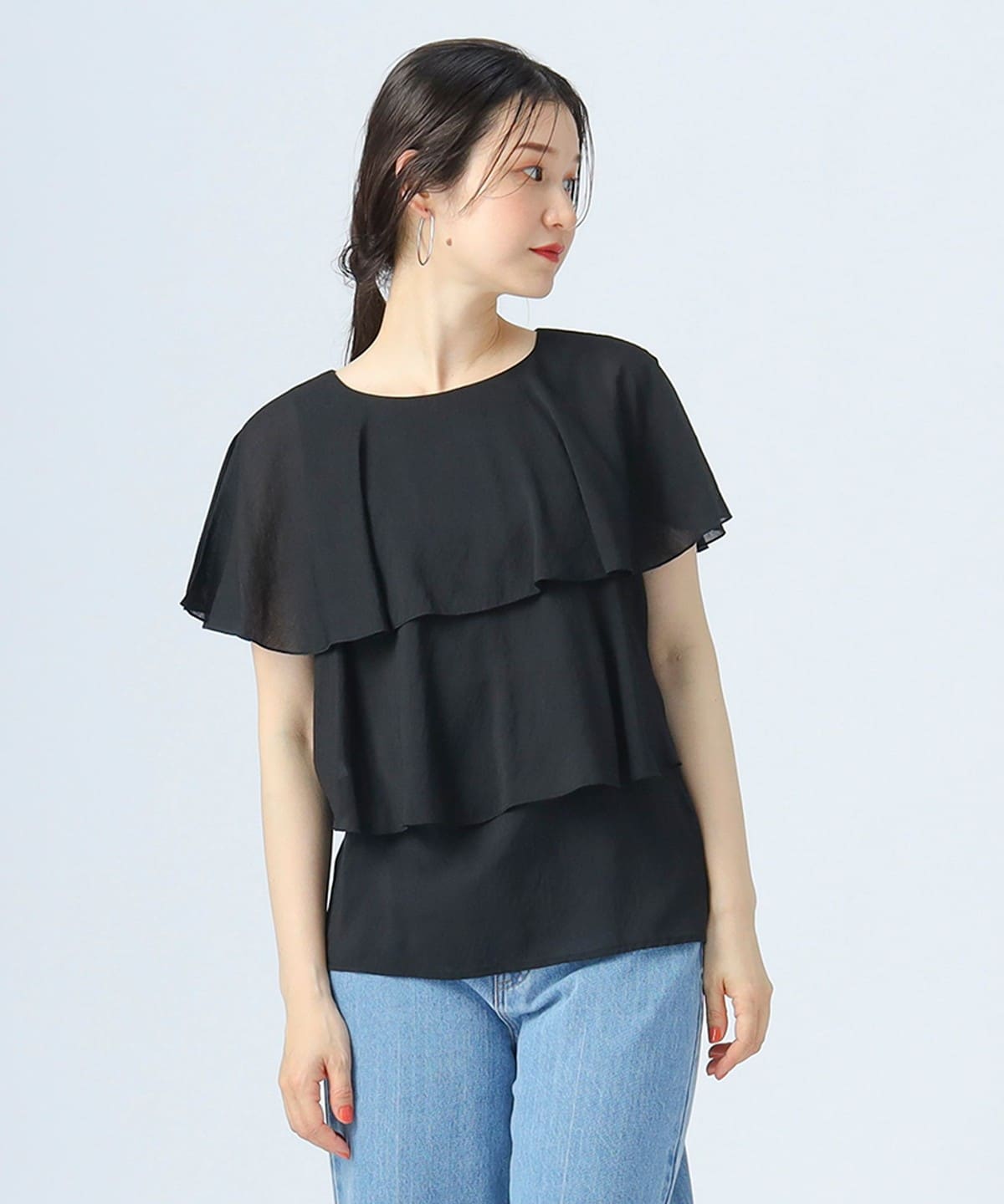 フリル ケープ ブラウス シャツ・ブラウス WOMEN BLACK ONE SIZE フリル ケープ ブラウス シャツ・ブラウス WOMEN BLACK ONE SIZE
