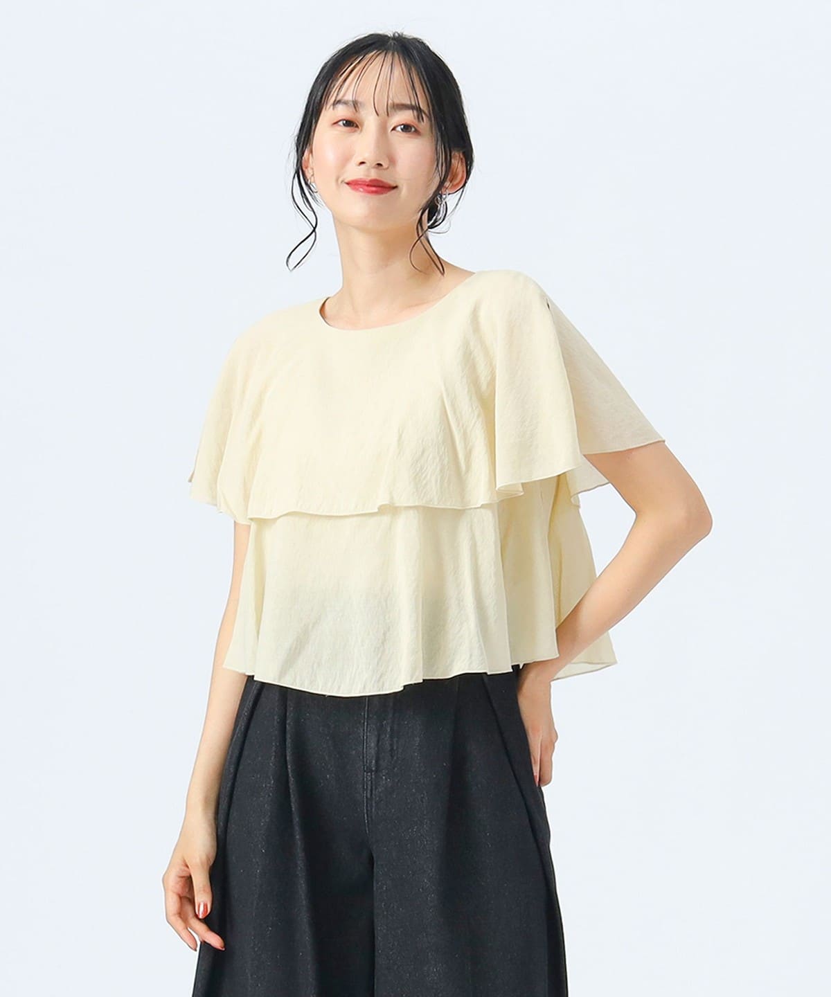 フリル ケープ ブラウス シャツ・ブラウス WOMEN LIGHT YELLOW ONE SIZE フリル ケープ ブラウス シャツ・ブラウス WOMEN LIGHT YELLOW ONE SIZE