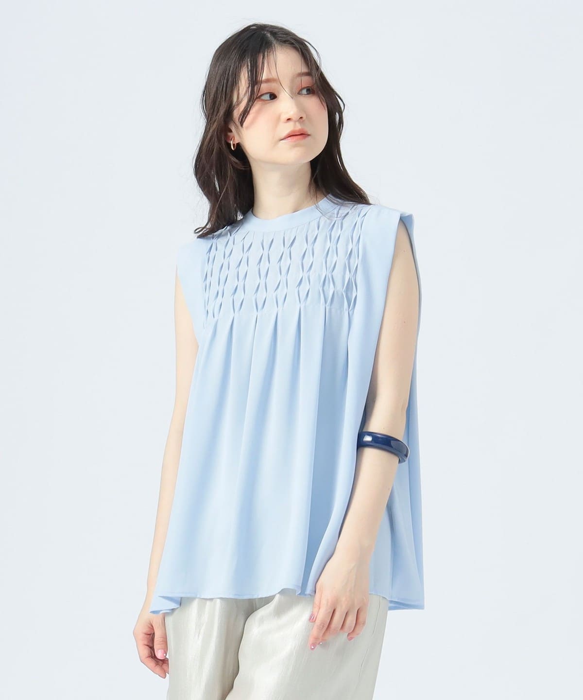 スモッキング フレンチ ブラウス(洗濯可) シャツ・ブラウス WOMEN SAX ONE SIZE スモッキング フレンチ ブラウス(洗濯可) シャツ・ブラウス WOMEN SAX ONE SIZE