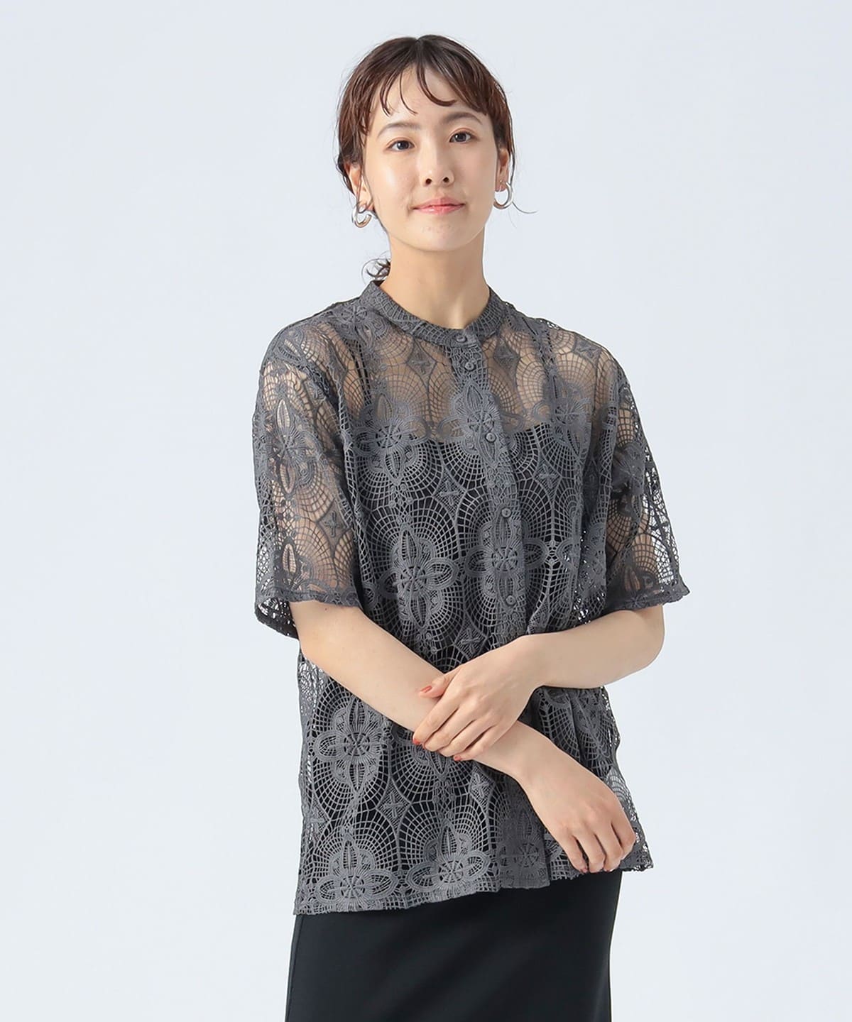 レース ブラウス シャツ・ブラウス WOMEN CHARCOAL ONE SIZE レース ブラウス シャツ・ブラウス WOMEN CHARCOAL ONE SIZE