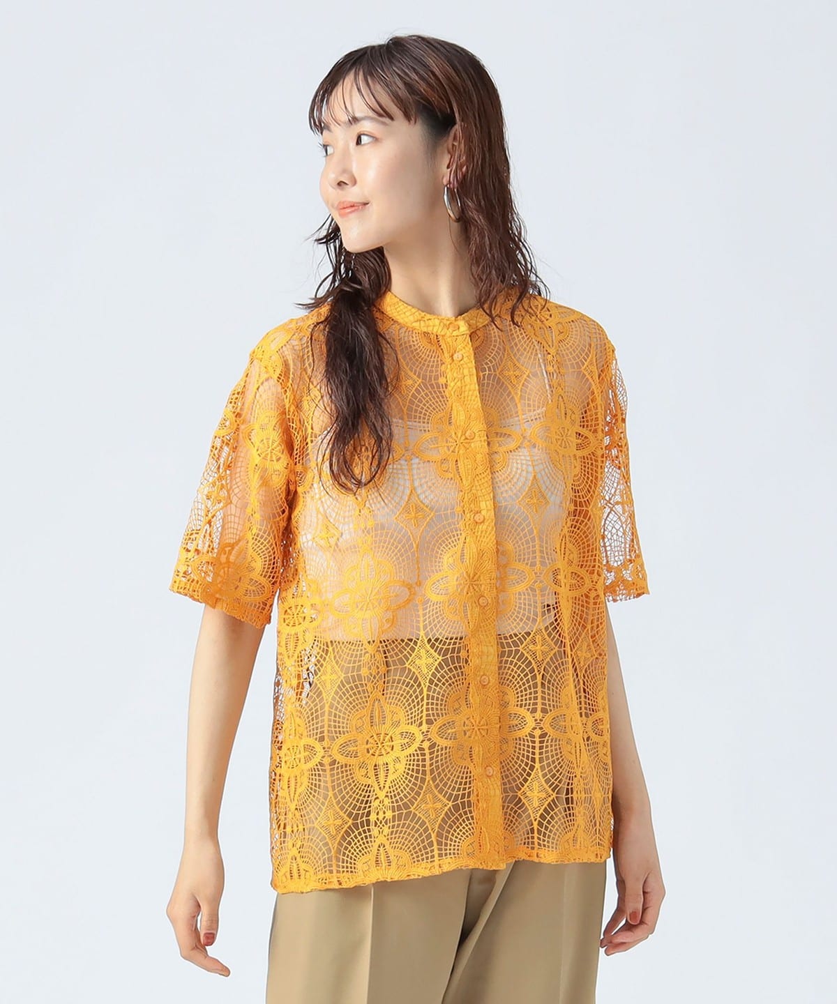 レース ブラウス シャツ・ブラウス WOMEN ORANGE ONE SIZE レース ブラウス シャツ・ブラウス WOMEN ORANGE ONE SIZE