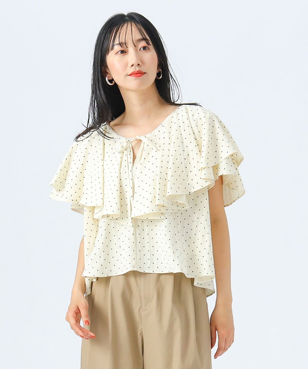 ドットプリント フリル ブラウス シャツ・ブラウス WOMEN IVORY ONE SIZE ドットプリント フリル ブラウス シャツ・ブラウス WOMEN IVORY ONE SIZE
