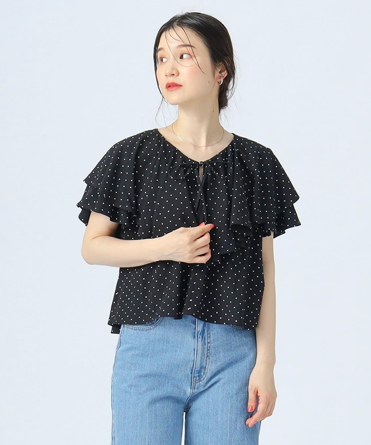 ドットプリント フリル ブラウス シャツ・ブラウス WOMEN BLACK ONE SIZE ドットプリント フリル ブラウス シャツ・ブラウス WOMEN BLACK ONE SIZE