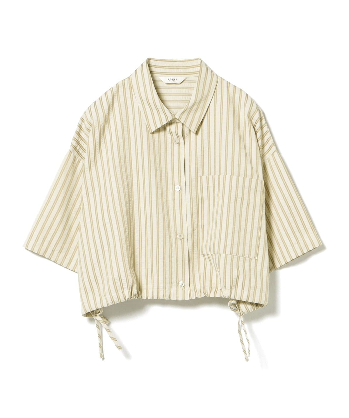ストライプ柄 ドロスト ハーフスリーブシャツ シャツ・ブラウス WOMEN BEIGE ONE SIZE ストライプ柄 ドロスト ハーフスリーブシャツ シャツ・ブラウス WOMEN BEIGE ONE SIZE