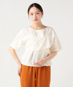 麻混 バックリボン ブラウス