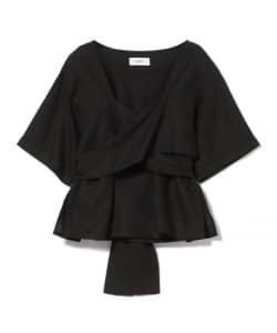 麻混 バックリボン ブラウス