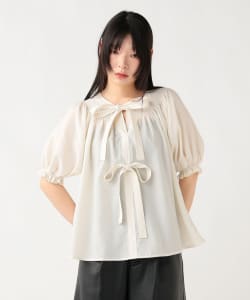 2WAY シャーリング リボンブラウス