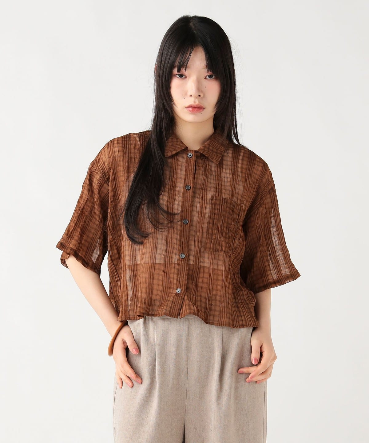 BEAMS HEART（ビームス ハート）シアー チェック レギュラー シャツ 