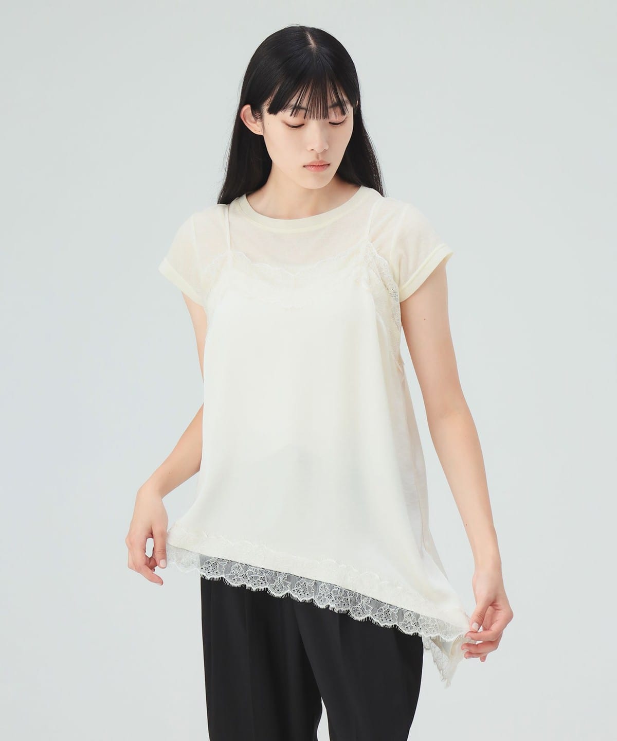 BEAMS HEART（ビームス ハート）レース サテン キャミソール（Tシャツ