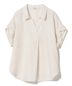 BEAMS HEART / 袖タック スキッパーネックシャツ