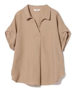 BEAMS HEART / 袖タック スキッパーネックシャツ