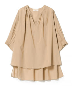 BEAMS HEART / スキッパーネック タックスリーブブラウス