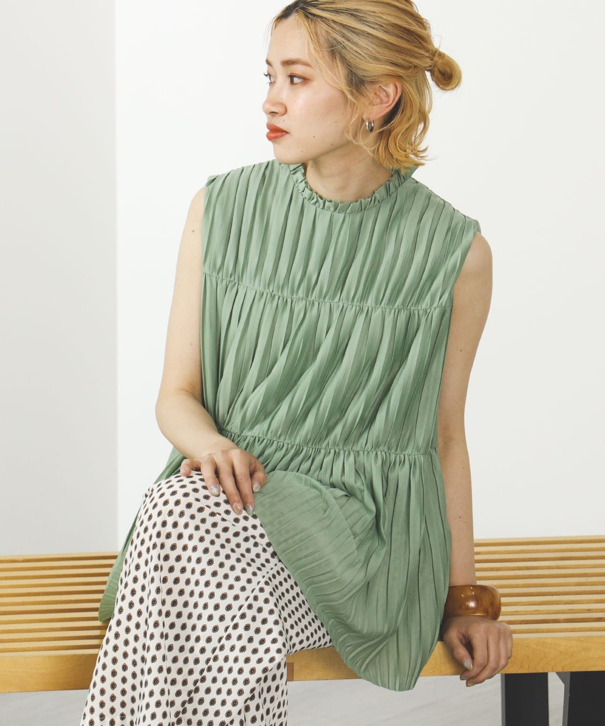 ハイネック プリーツプルオーバー シャツ・ブラウス WOMEN MINT FREE ハイネック プリーツプルオーバー シャツ・ブラウス WOMEN MINT FREE
