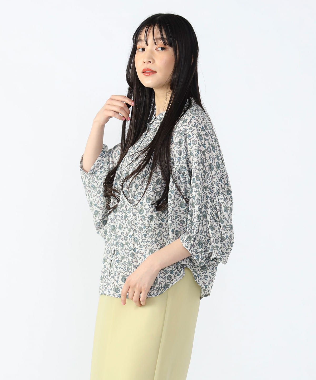 更紗花柄 切替ブラウス(洗濯可) シャツ・ブラウス WOMEN IVORY ONE SIZE 更紗花柄 切替ブラウス(洗濯可) シャツ・ブラウス WOMEN IVORY ONE SIZE