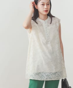 BEAMS HEART / ノースリーブ カットジャカード ブラウス