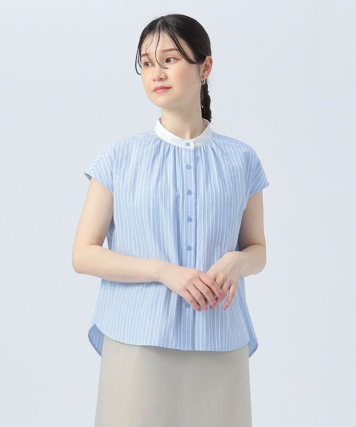 クレリック ストライプシャツ(洗濯可) シャツ・ブラウス WOMEN SAX ONE SIZE クレリック ストライプシャツ(洗濯可) シャツ・ブラウス WOMEN SAX ONE SIZE