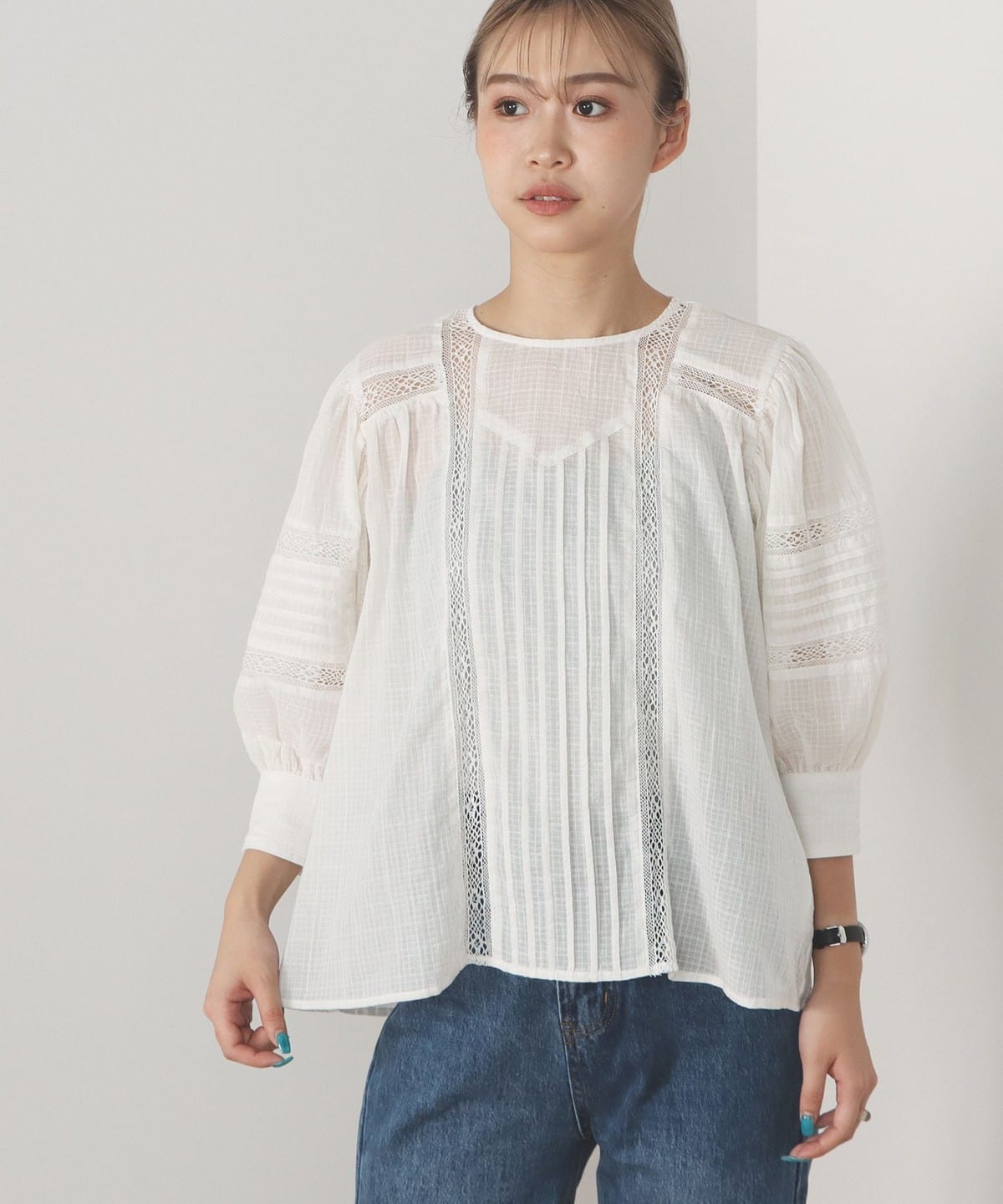 BEAMS HEART（ビームス ハート）タックレース ボイル ブラウス