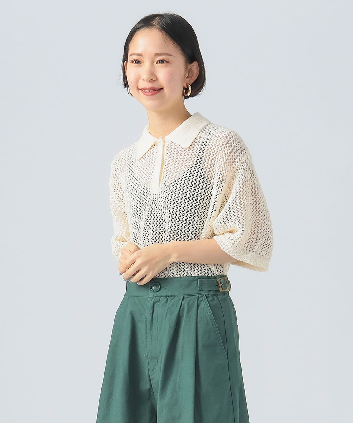 メッシュ ニットポロ シャツ・ブラウス WOMEN IVORY ONE SIZE メッシュ ニットポロ シャツ・ブラウス WOMEN IVORY ONE SIZE