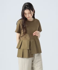 Asymmetric mixed fabric pullover
