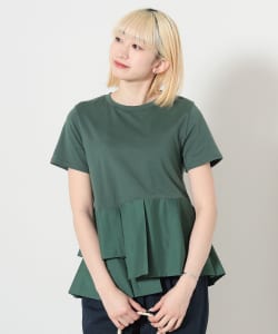 Asymmetric mixed fabric pullover