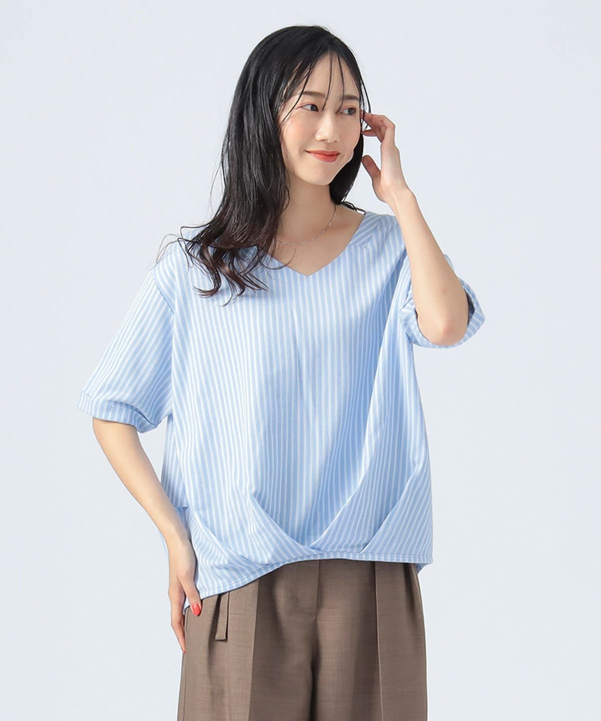 ストライプ ジャカード カットソー Tシャツ・カットソー WOMEN SAX ONE SIZE ストライプ ジャカード カットソー Tシャツ・カットソー WOMEN SAX ONE SIZE