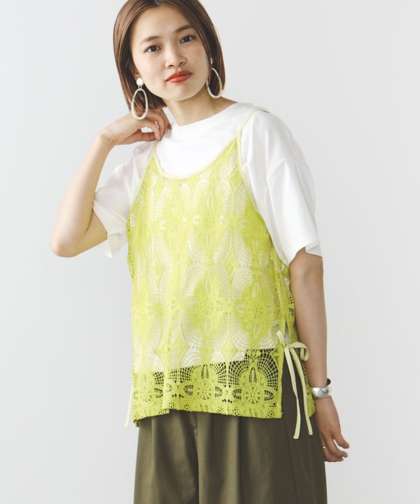 【未着用】23区 カットソー ビスチェ風 半袖 イエロー タグ付き BEAMS HEART（ビームス ハート）シアーレースビスチェ Tシャツ（セット