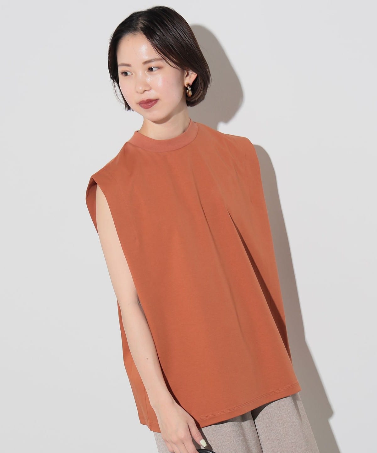 ハイネック タックスリーブ プルオーバー Tシャツ・カットソー WOMEN ORANGE ONE SIZE ハイネック タックスリーブ プルオーバー Tシャツ・カットソー WOMEN ORANGE ONE SIZE