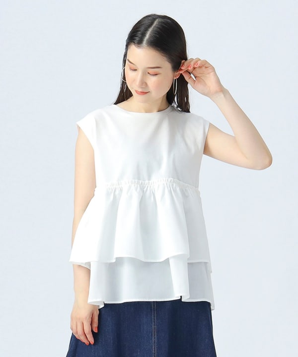 デミルクスビームス　tシャツ コンビ ティアード プルオーバー レディース Demi-Luxe BEAMS tシャツ コンビ ティアード プルオーバー