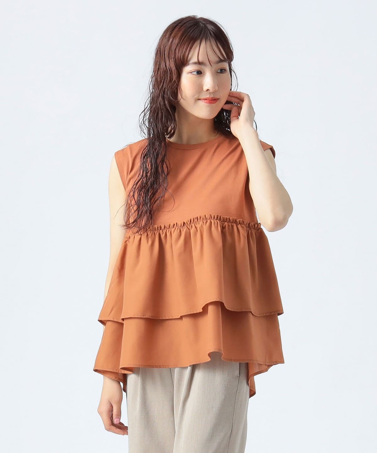 コンビティアード プルオーバー Tシャツ・カットソー WOMEN ORANGE ONE SIZE コンビティアード プルオーバー Tシャツ・カットソー WOMEN ORANGE ONE SIZE