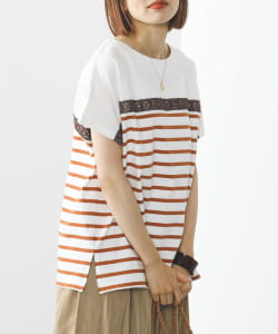 BEAMS HEART / レース付 ボーダープルオーバー