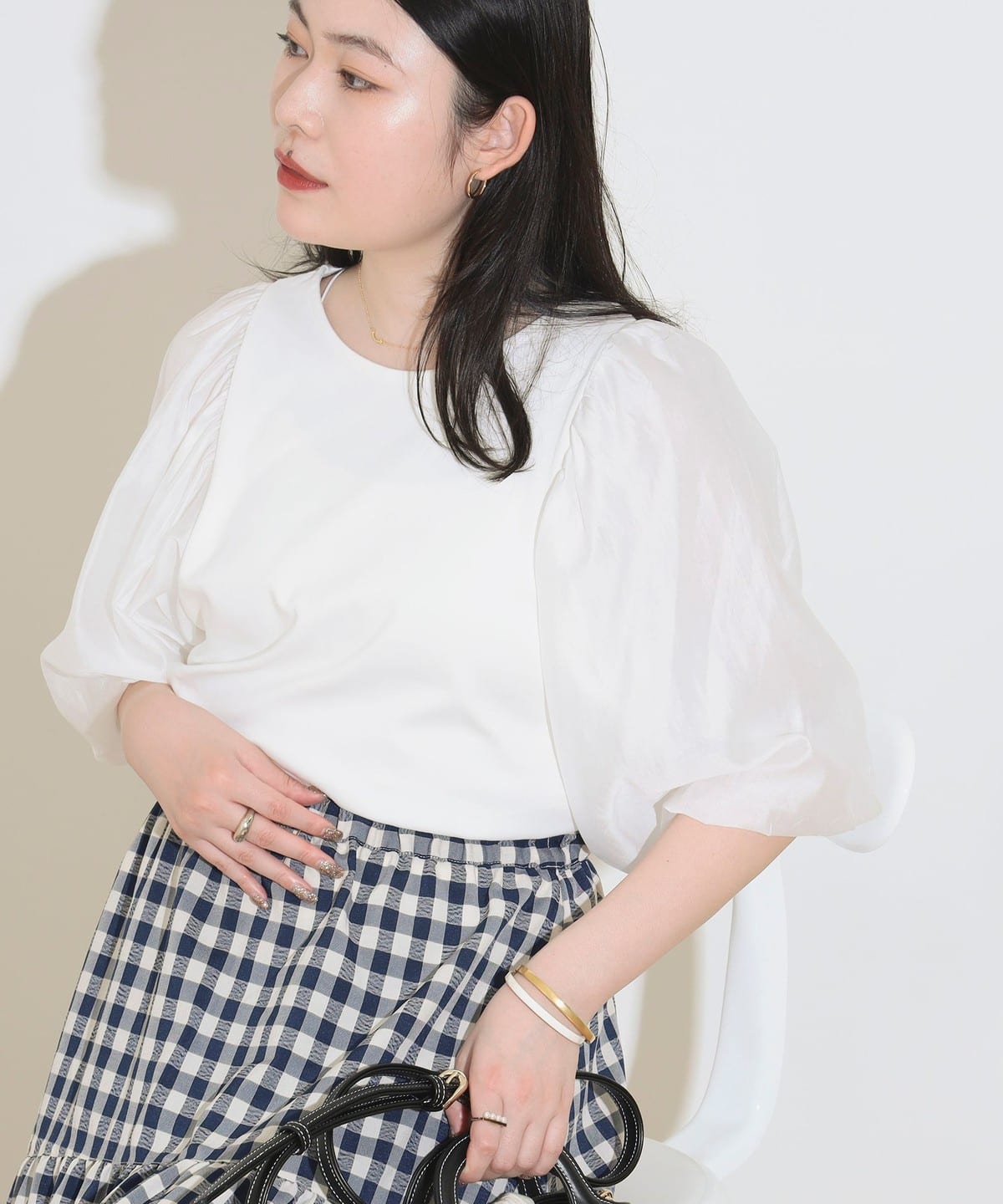 袖オーガンジー プルオーバー Tシャツ・カットソー WOMEN OFF WHITE ONE SIZE 袖オーガンジー プルオーバー Tシャツ・カットソー WOMEN OFF WHITE ONE SIZE