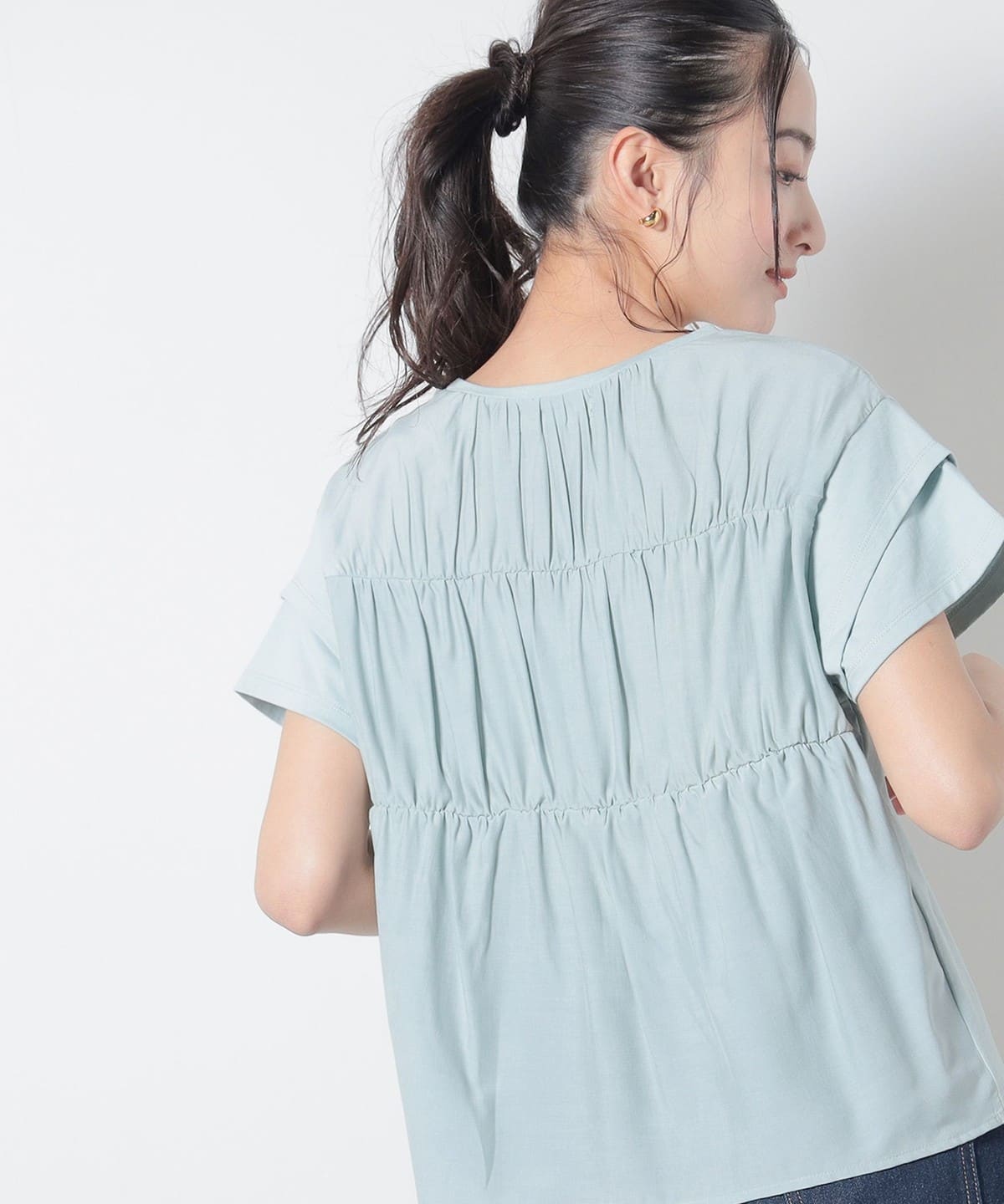 後ろ異素材 ギャザー プルオーバー Tシャツ・カットソー WOMEN MINT ONE SIZE 後ろ異素材 ギャザー プルオーバー Tシャツ・カットソー WOMEN MINT ONE SIZE