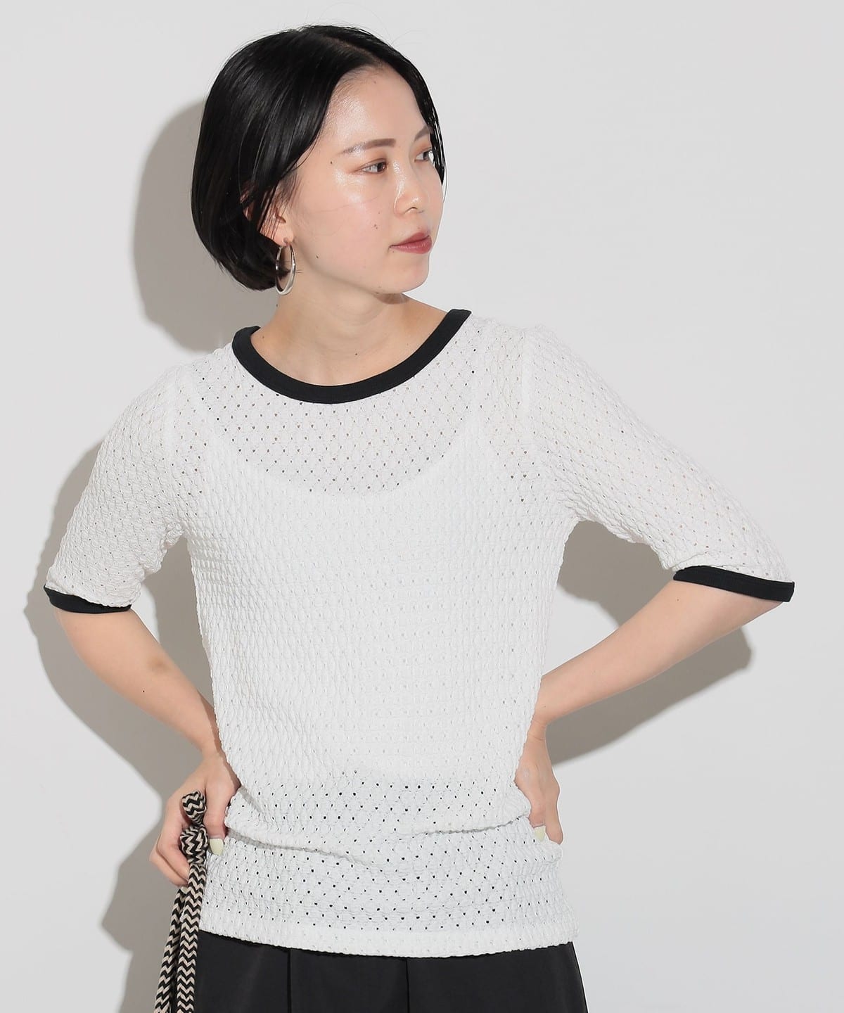 ジャカード リンガー プルオーバー Tシャツ・カットソー WOMEN OFF WHITE ONE SIZE ジャカード リンガー プルオーバー Tシャツ・カットソー WOMEN OFF WHITE ONE SIZE