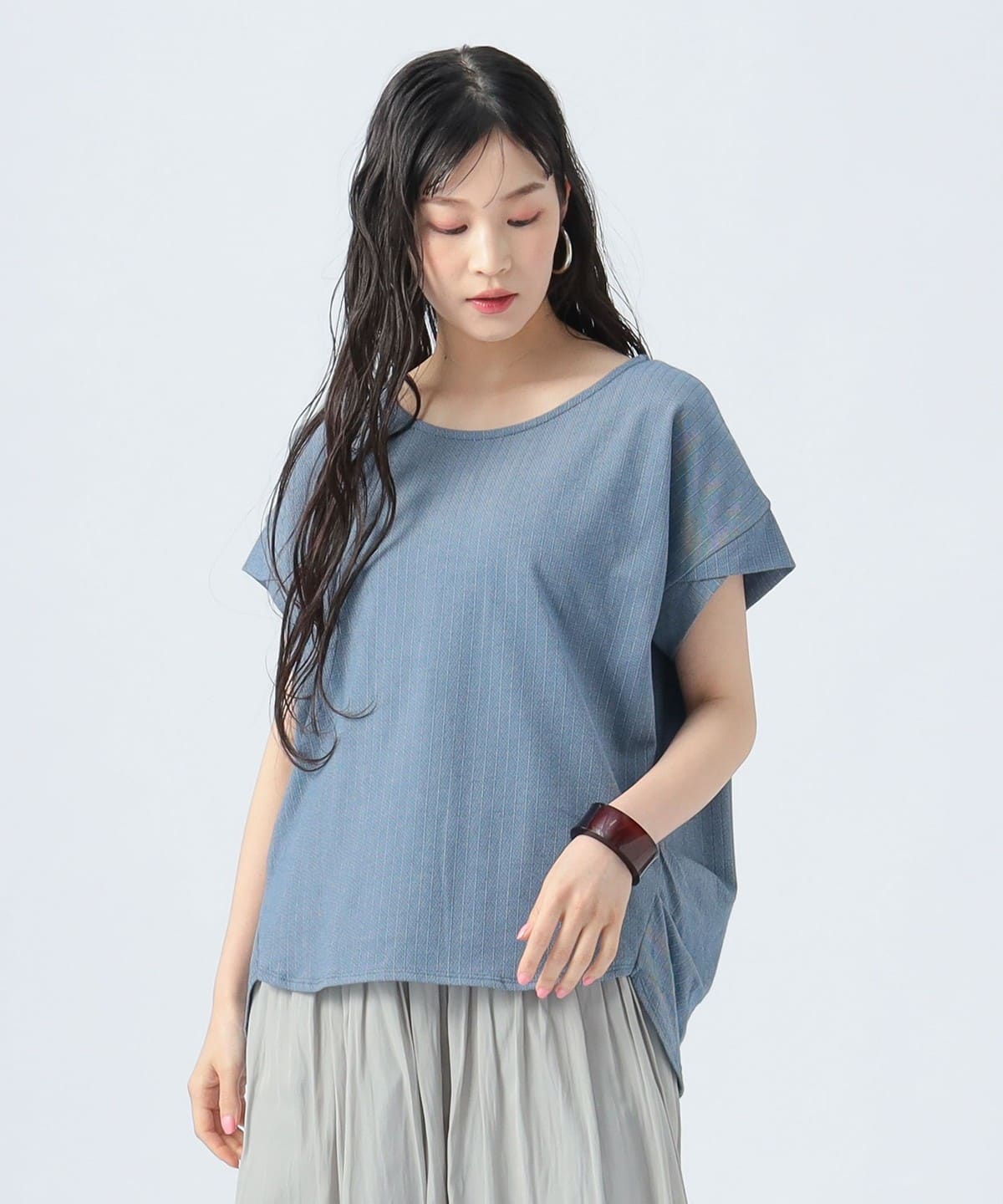サイドタック プルオーバー Tシャツ・カットソー WOMEN BLUE ONE SIZE サイドタック プルオーバー Tシャツ・カットソー WOMEN BLUE ONE SIZE