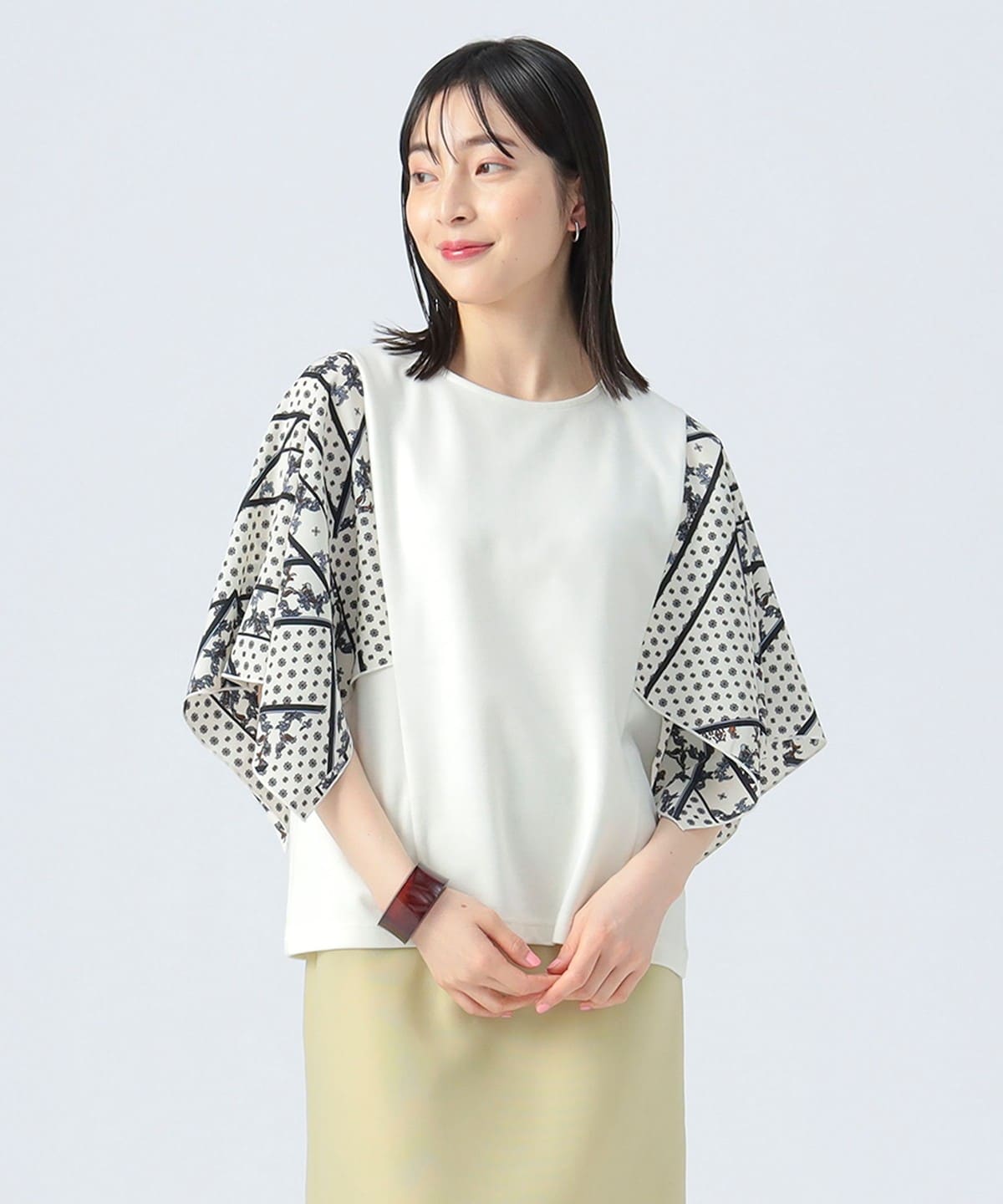 袖スカーフ風 プルオーバー Tシャツ・カットソー WOMEN OFF WHITE ONE SIZE 袖スカーフ風 プルオーバー Tシャツ・カットソー WOMEN OFF WHITE ONE SIZE