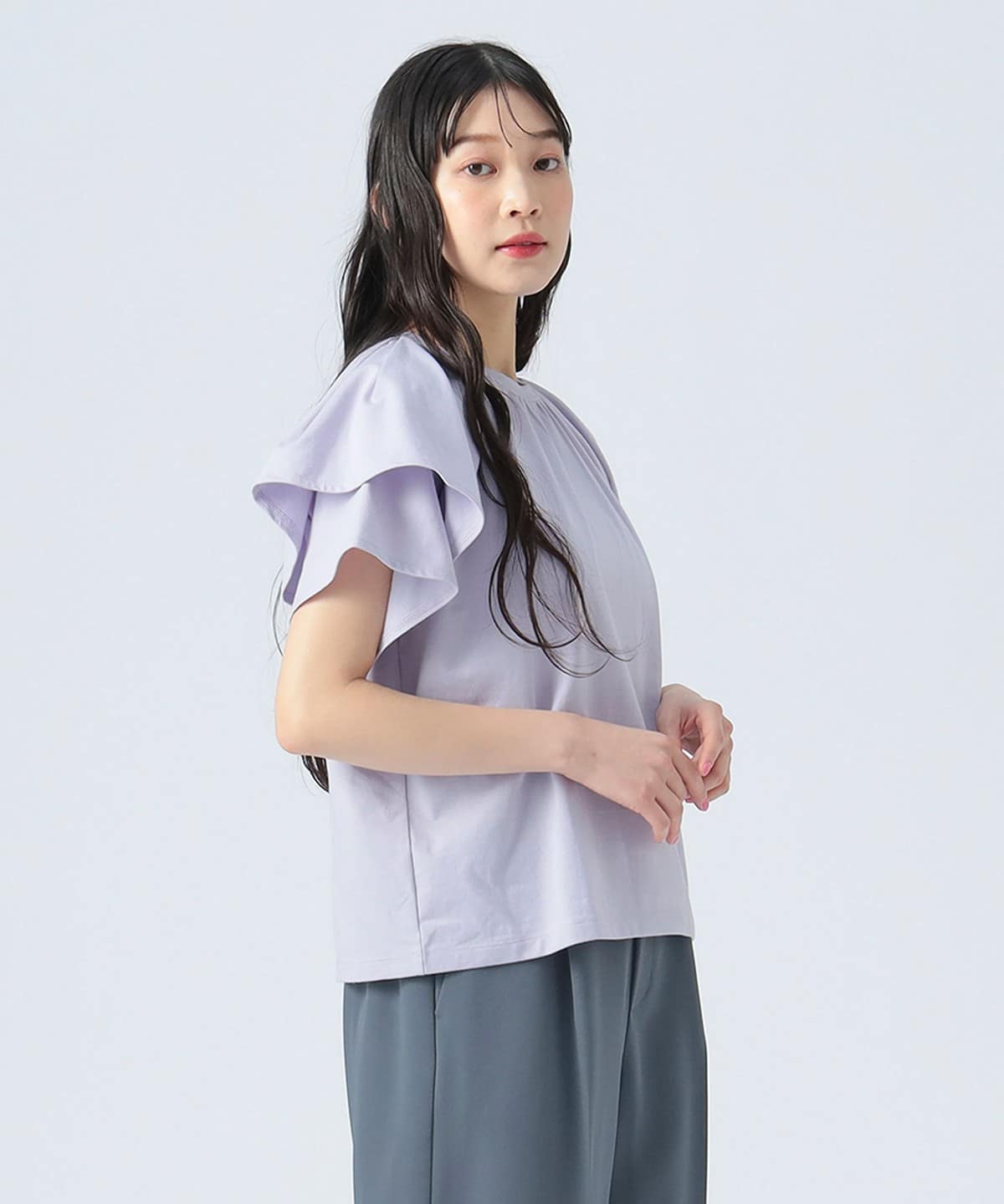 袖フリル プルオーバー シャツ・ブラウス WOMEN LAVENDER ONE SIZE 袖フリル プルオーバー シャツ・ブラウス WOMEN LAVENDER ONE SIZE