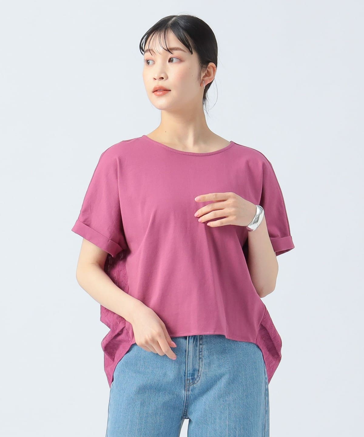 後ろタック 異素材クルーネック プルオーバー Tシャツ・カットソー WOMEN BERRY ONE SIZE 後ろタック 異素材クルーネック プルオーバー Tシャツ・カットソー WOMEN BERRY ONE SIZE