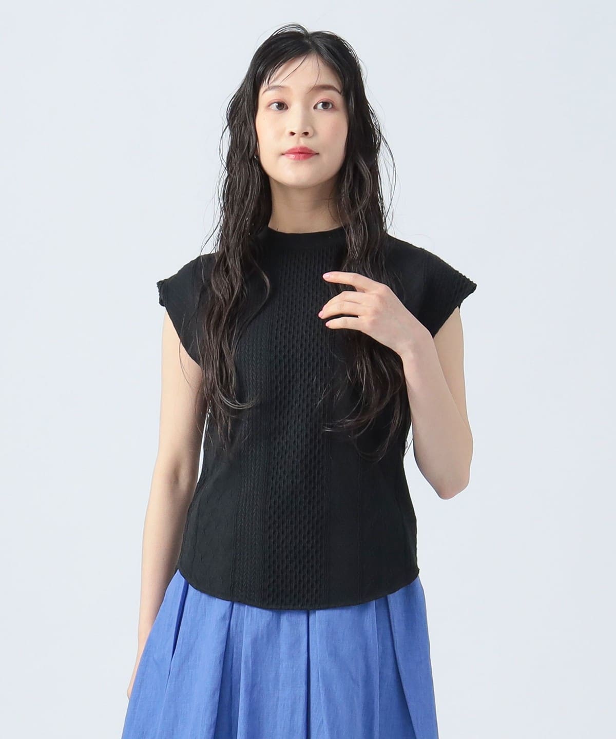 カットジャカード ノースリーブ プルオーバー Tシャツ・カットソー WOMEN BLACK ONE SIZE カットジャカード ノースリーブ プルオーバー Tシャツ・カットソー WOMEN BLACK ONE SIZE