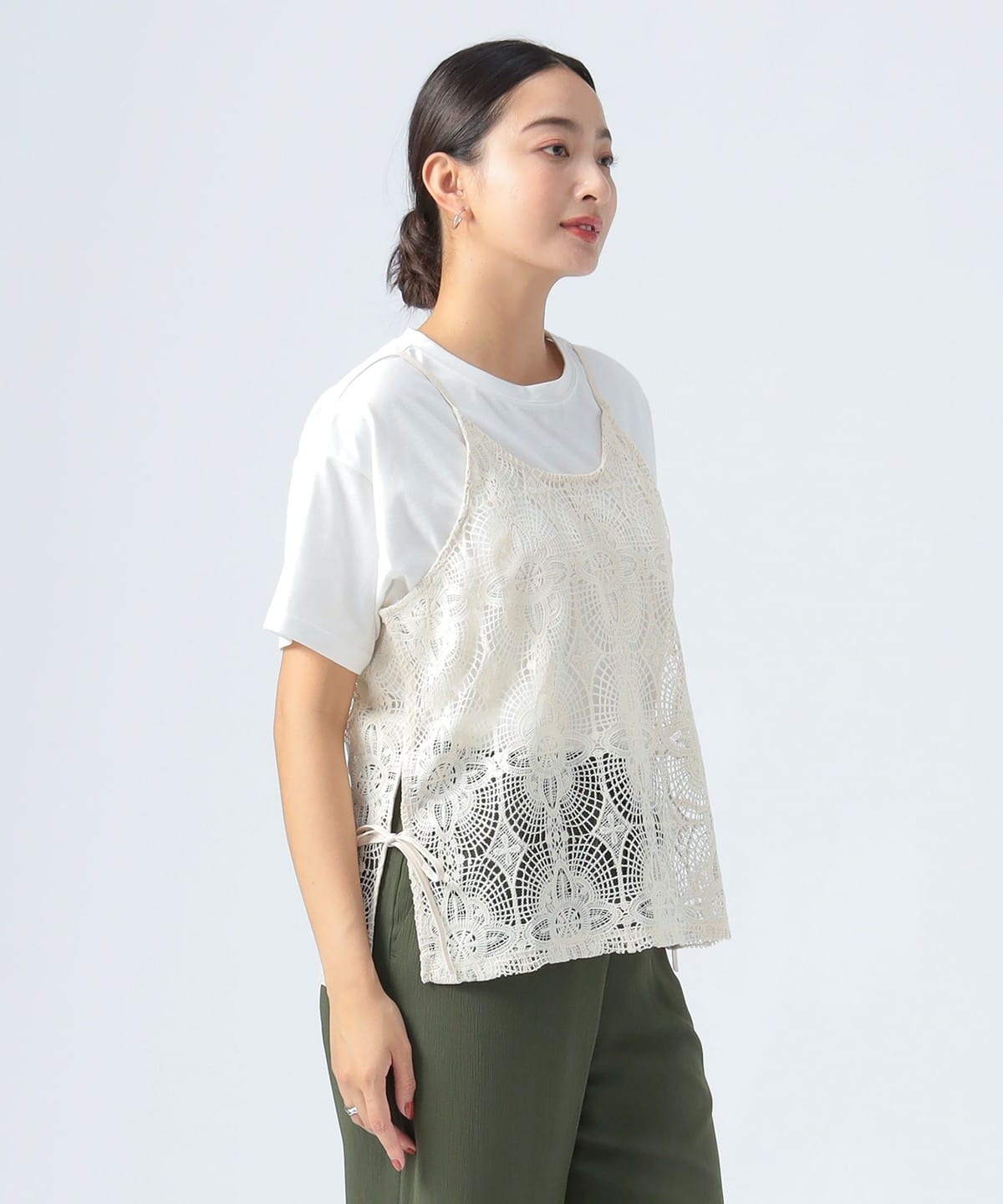 レースキャミソールビスチェ Tシャツ(セットアイテム) Tシャツ・カットソー WOMEN IVORY ONE SIZE レースキャミソールビスチェ Tシャツ(セットアイテム) Tシャツ・カットソー WOMEN IVORY ONE SIZE
