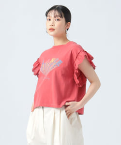 袖レース プリント Tシャツ