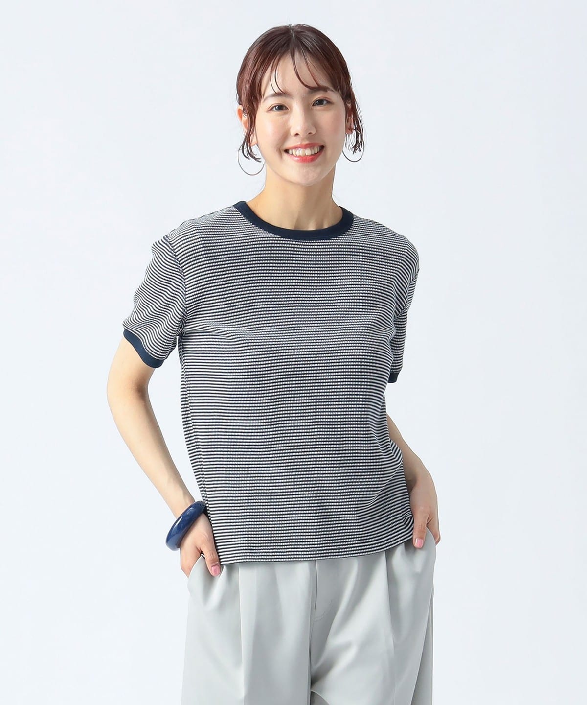 ワッフル ボーダー プルオーバー Tシャツ・カットソー WOMEN NAVY ONE SIZE ワッフル ボーダー プルオーバー Tシャツ・カットソー WOMEN NAVY ONE SIZE