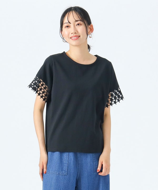 tシャツ Tシャツ 袖レースカットソー レディース Tシャツ