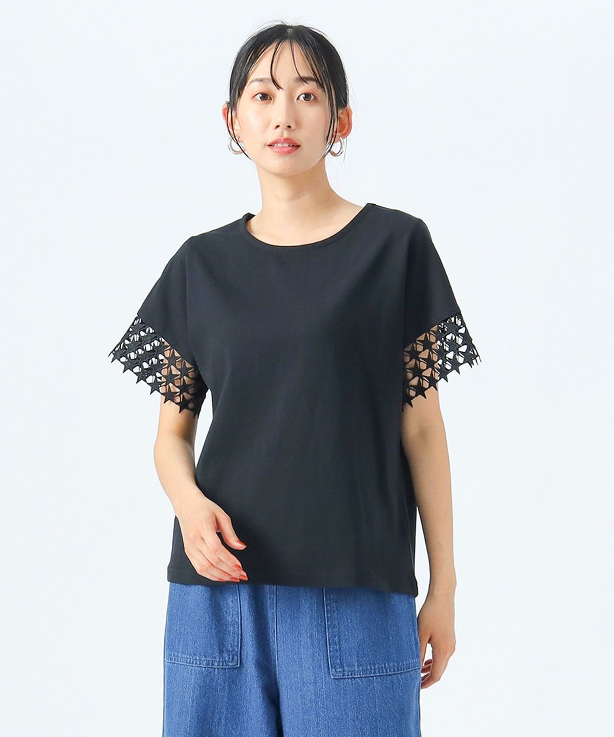 スター レース Tシャツ Tシャツ・カットソー WOMEN BLACK ONE SIZE スター レース Tシャツ Tシャツ・カットソー WOMEN BLACK ONE SIZE