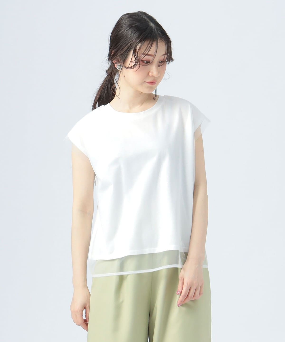 チュール フレンチ Tシャツ Tシャツ・カットソー WOMEN OFF WHITE ONE SIZE チュール フレンチ Tシャツ Tシャツ・カットソー WOMEN OFF WHITE ONE SIZE