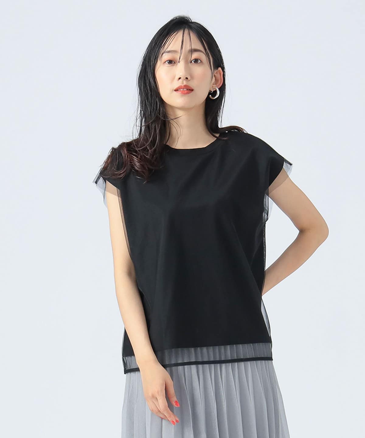 チュール フレンチ Tシャツ Tシャツ・カットソー WOMEN BLACK ONE SIZE チュール フレンチ Tシャツ Tシャツ・カットソー WOMEN BLACK ONE SIZE