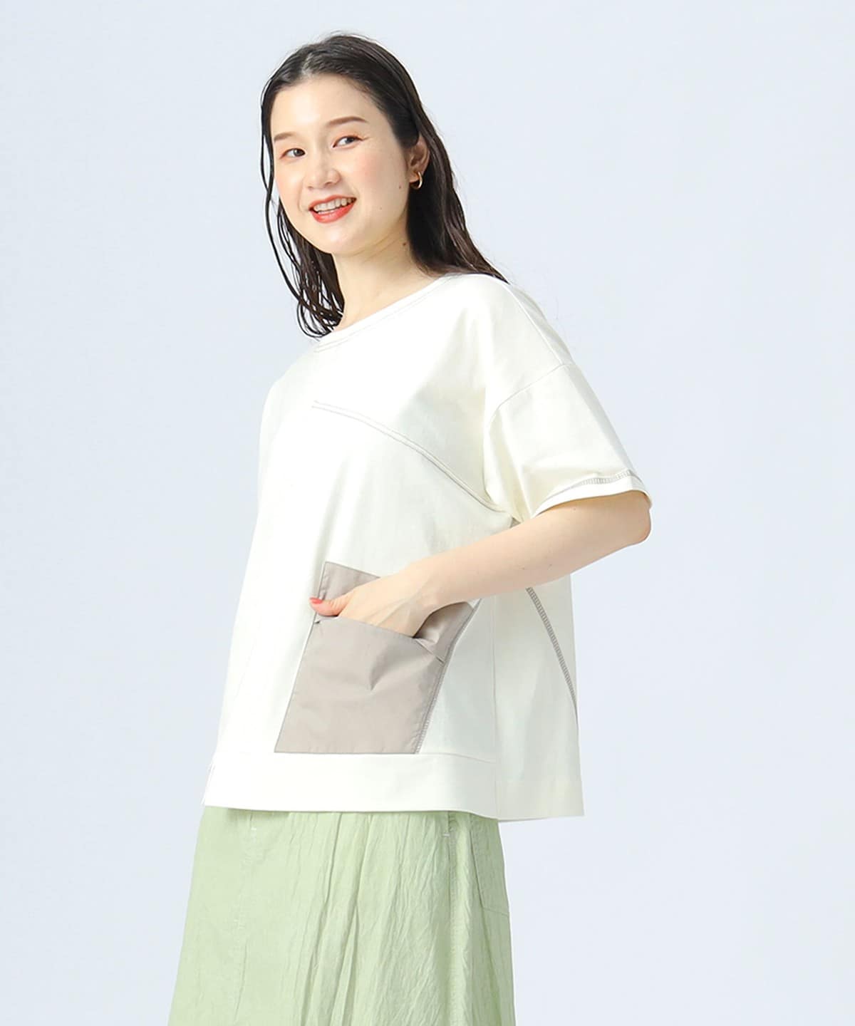 パッチワーク 切替 プルオーバー Tシャツ・カットソー WOMEN IVORY ONE SIZE パッチワーク 切替 プルオーバー Tシャツ・カットソー WOMEN IVORY ONE SIZE