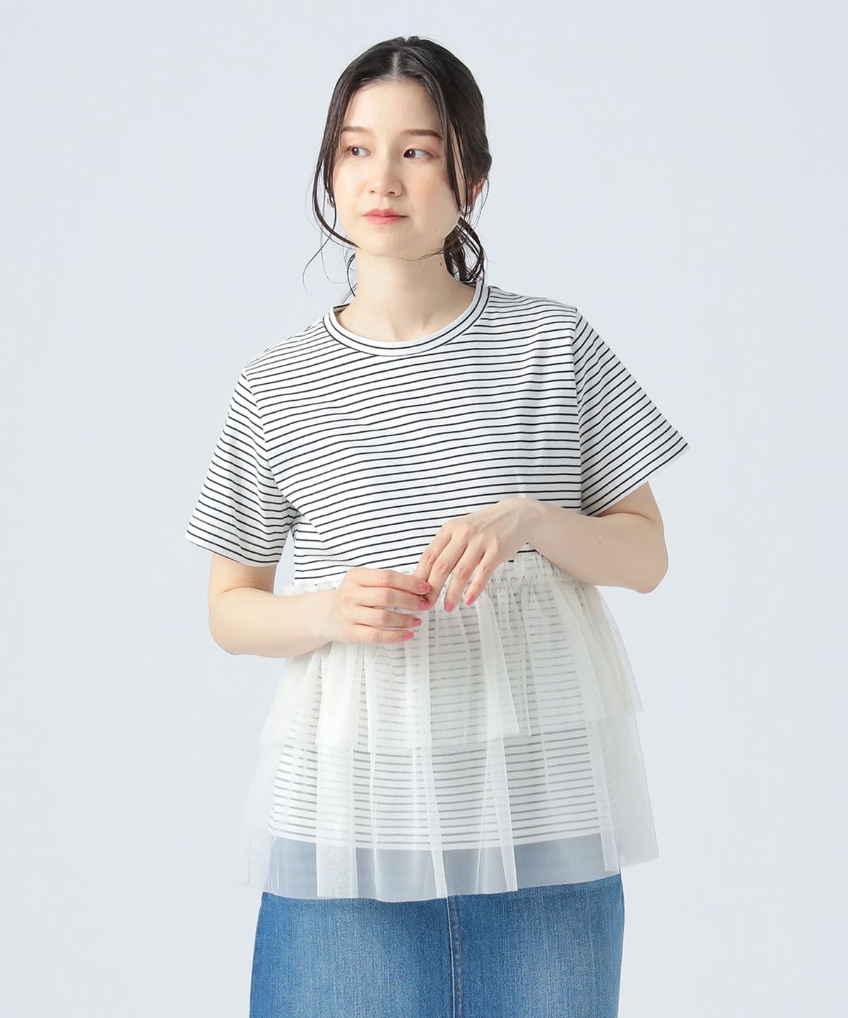 ダブルレイヤードチュール プルオーバー Tシャツ・カットソー WOMEN BORDER ONE SIZE ダブルレイヤードチュール プルオーバー Tシャツ・カットソー WOMEN BORDER ONE SIZE