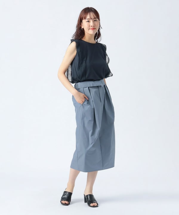 BEAMS - 【新品】ビームスハート　ノースリーブカットソー　レース　ハイネック　ネイビー BEAMS HEART（ビームス ハート）ノースリーブ ハイネック プル