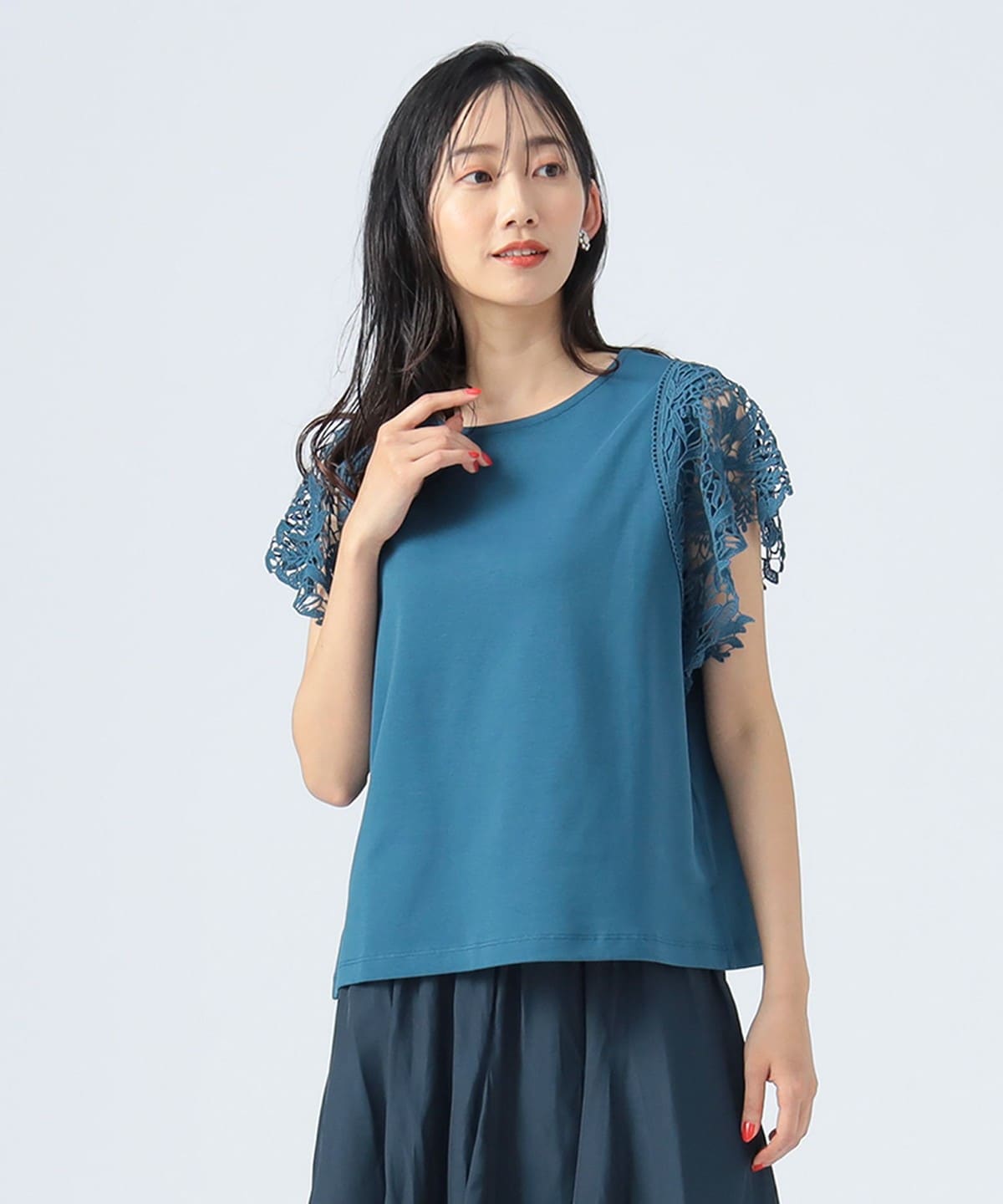 【6/5新規値下げ】レース スリーブ プルオーバー Tシャツ・カットソー WOMEN BLUE ONE SIZE 【6/5新規値下げ】レース スリーブ プルオーバー Tシャツ・カットソー WOMEN BLUE ONE SIZE