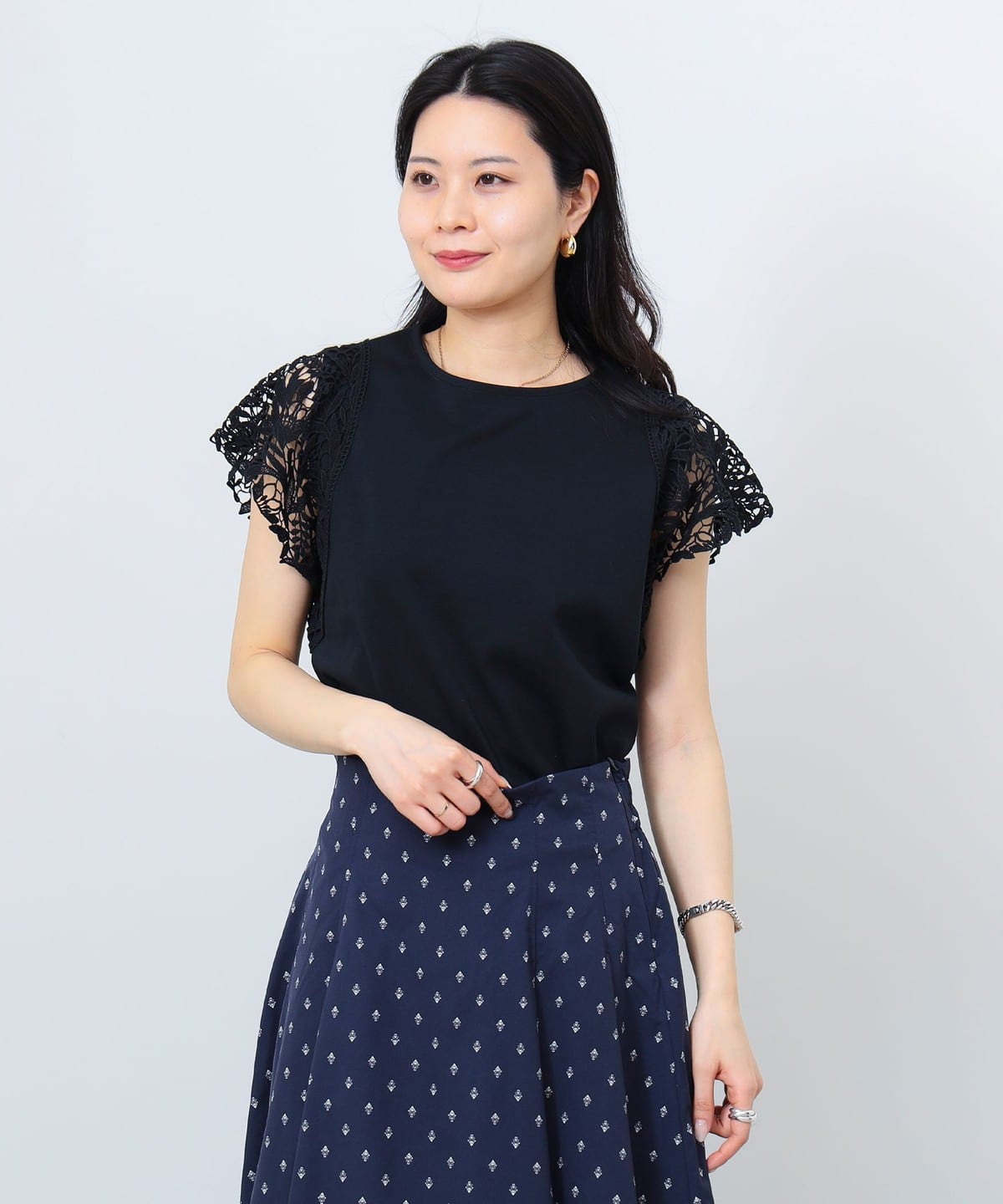 レース スリーブ プルオーバー Tシャツ・カットソー WOMEN NAVY ONE SIZE レース スリーブ プルオーバー Tシャツ・カットソー WOMEN NAVY ONE SIZE